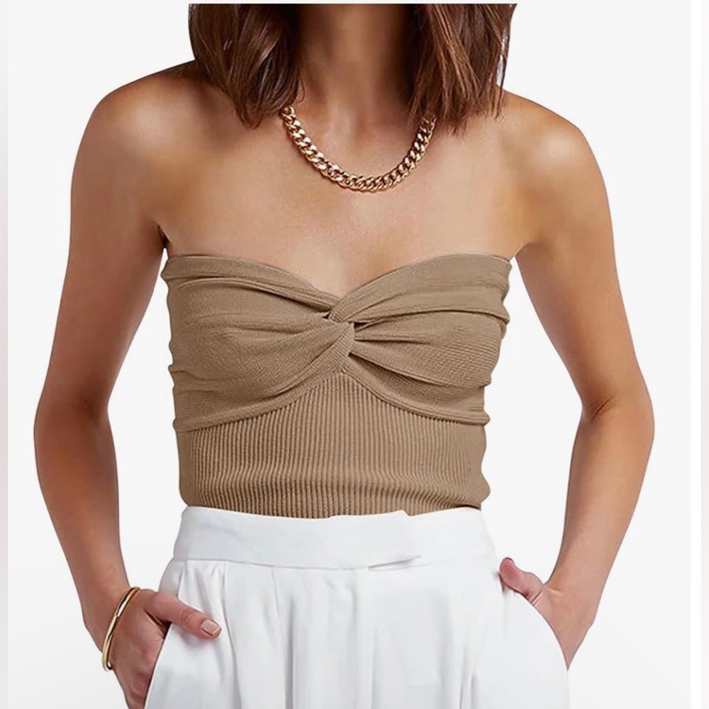 Anrabess Elegant Tan Strapless Knit Top Size XS